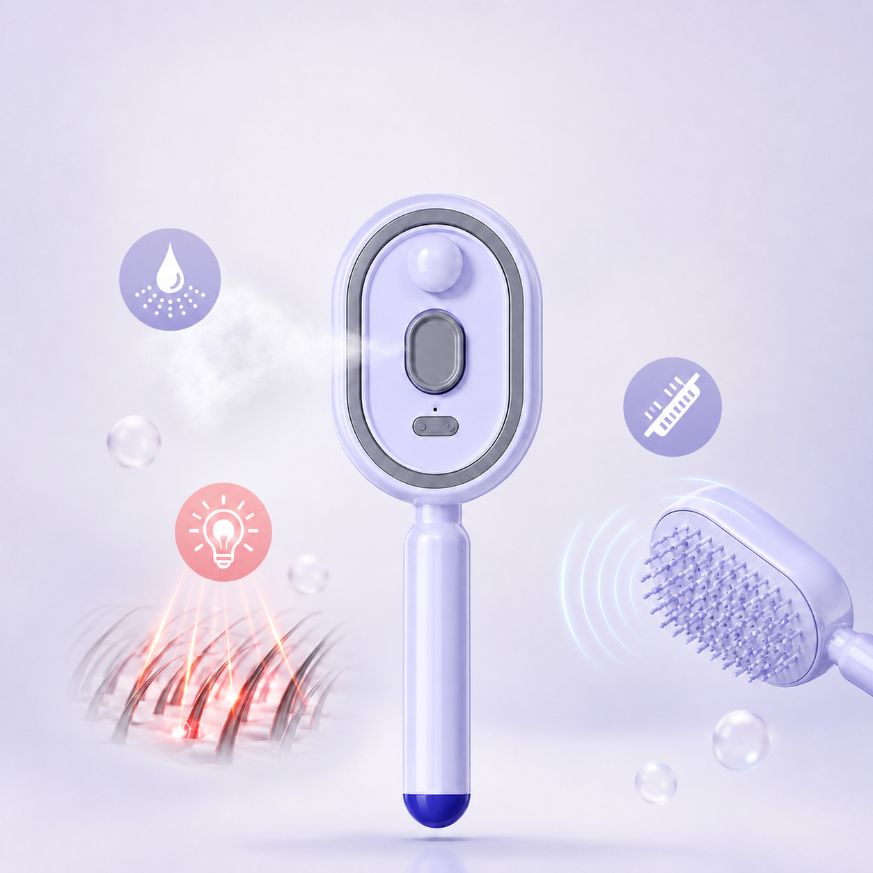 MiniMist™ Spazzola a vapore 3-in-1 – Nebbia, Massaggio e Luce Rossa in uno