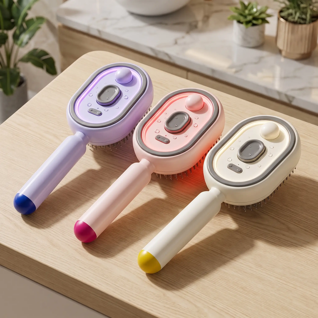 MiniMist™ Spazzola a vapore 3-in-1 – Nebbia, Massaggio e Luce Rossa in uno