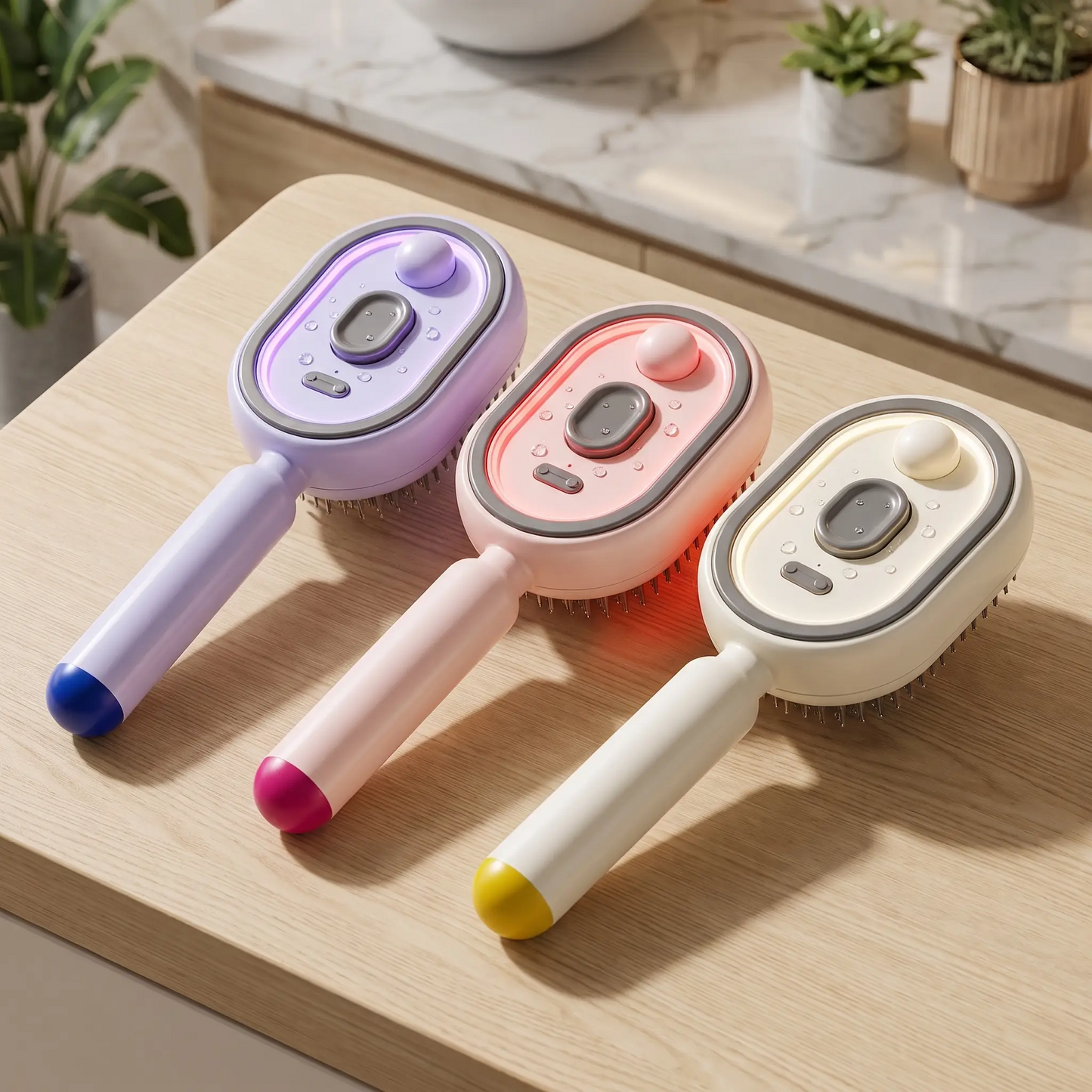 MiniMist™ Spazzola a vapore 3-in-1 – Nebbia, Massaggio e Luce Rossa in uno